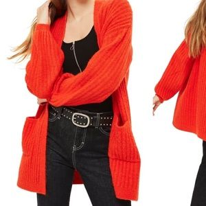 Topshop Wide Rib Tomato Cardi
